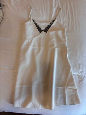 H&M Cream Slip Dress with Black Lace Trim